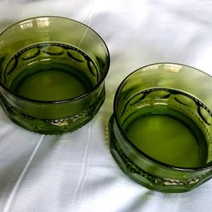 2 vintage green glass bowls